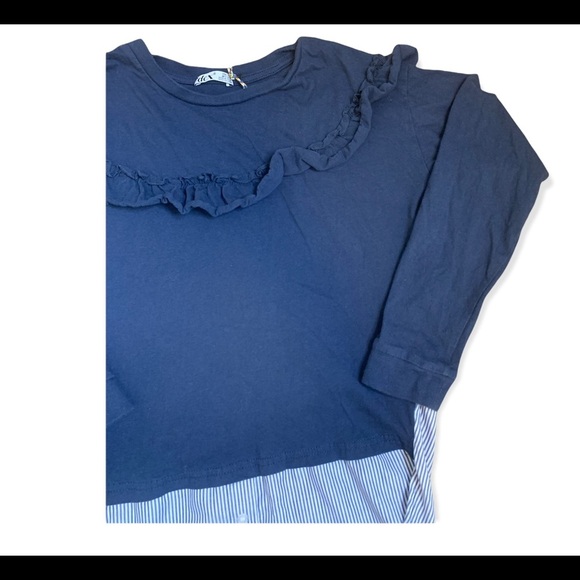DEX Twofer Ruffle Striped Cotton Blouse Top Navy Blue Girls 10-12Y Size Large - Picture 5 of 9